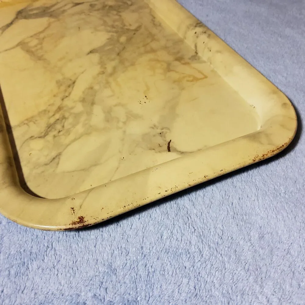 Vintage Serving Trays Cafeteria Lunch Metal Lap TV Marbled Gray Gold 14.5